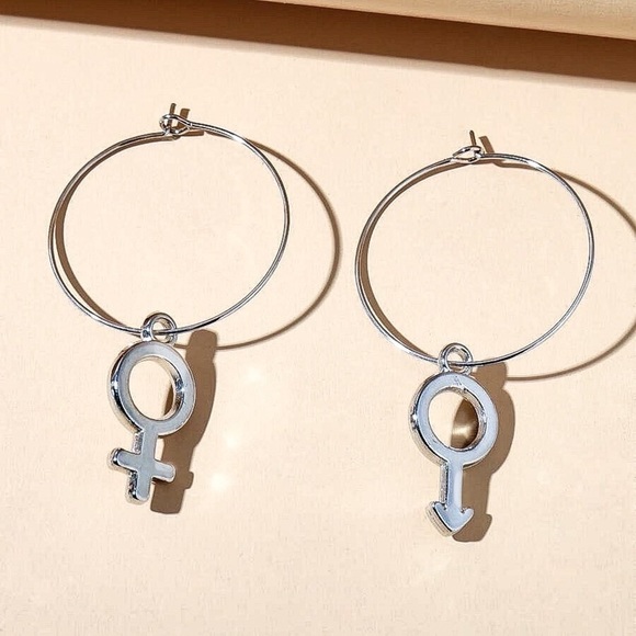 Any 4/$25! Silver Male/Female Symbol Wire Hoop Earrings - Picture 5 of 7